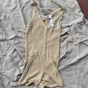 Knit vintage Henley style Romper with seashell buttons